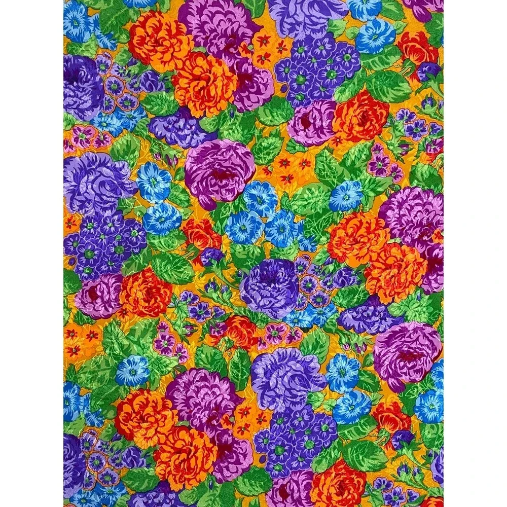 Albert Nipon Vintage Floral Jacquard Silk Square Scarf Gold Purple Hand Rolled‎